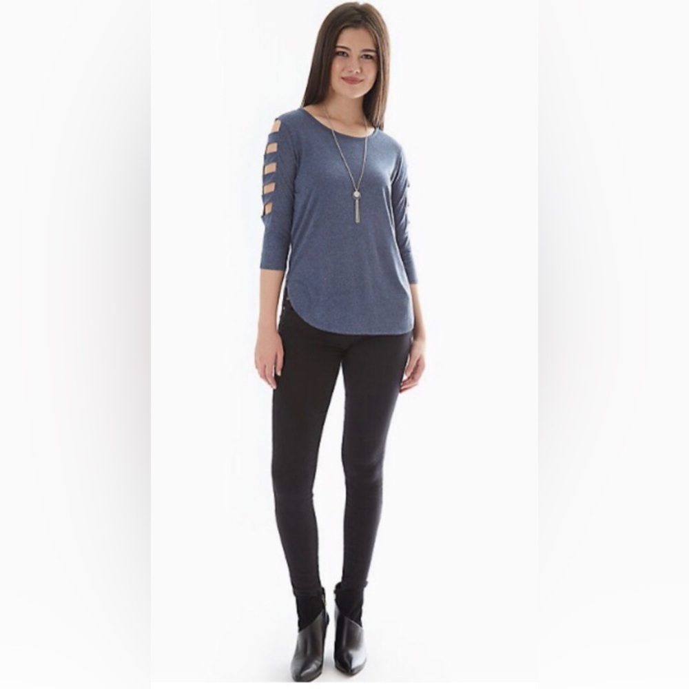 BCX, 3/4 Length Lattice Sleeve Tee, Size S